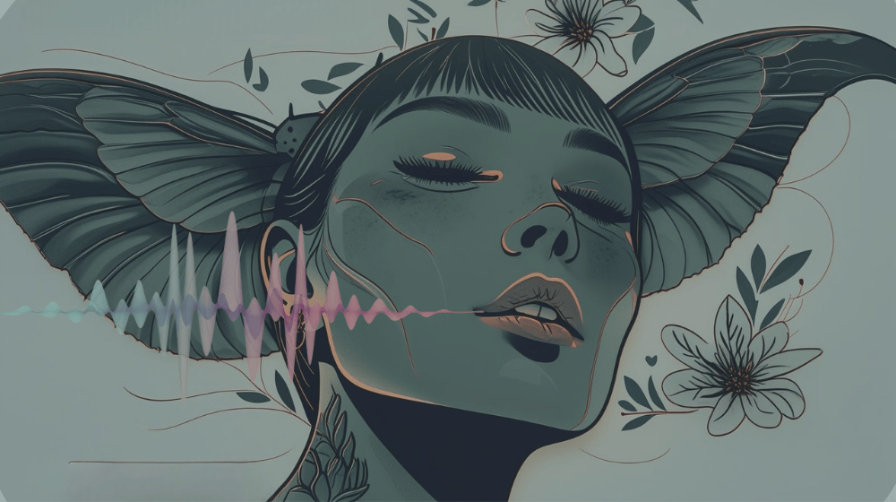 An illustrated image of a woman with audio waves coming from her lips.